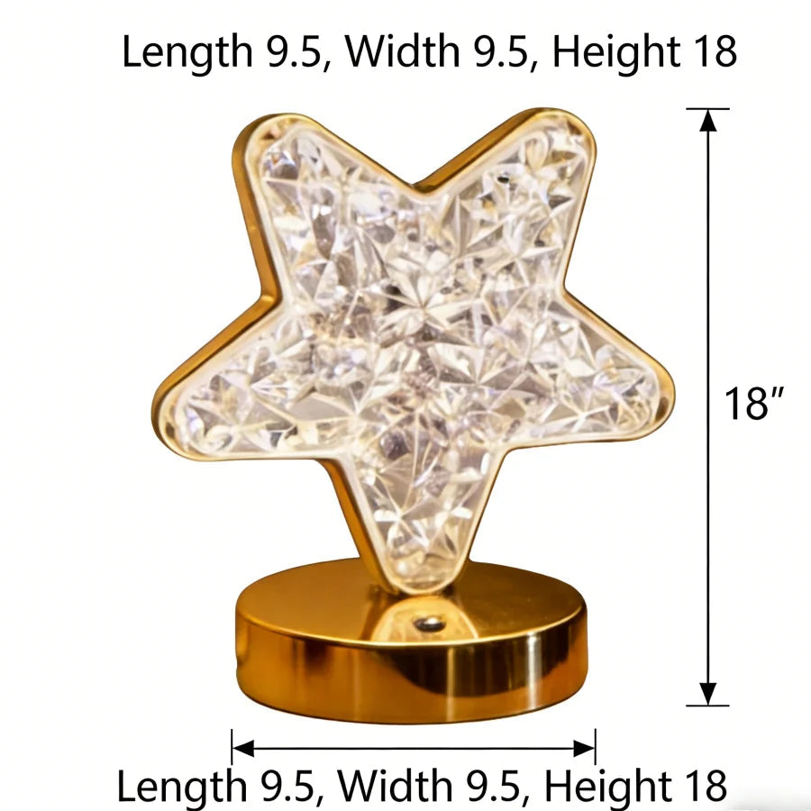 1PC Aesthetic Star Shaped Crystal Lamp | USB Charging Touch Control | Luxury Gold Base Decorative Light for Party & Gift