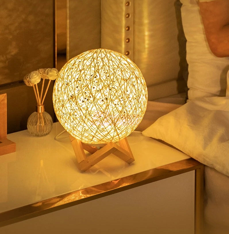LED Table Lamps Bedroom Study Bedside Solid Wood Desk Lamp Living Room Decoration Ball Floor Lampsmodern Minimalism Rattan Ball