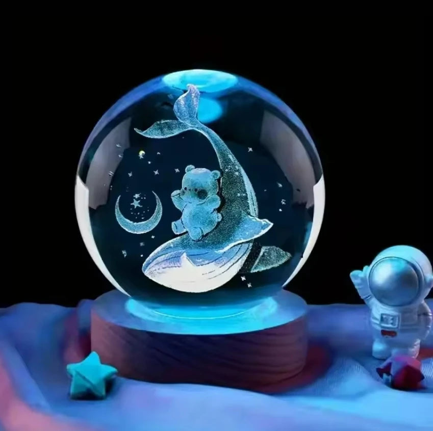 3D Crystal Lights Lamp Glowing Planetary Galaxy Night Light Crystal Ball Night Lights Bedside Light Home Decor Christmas Gift