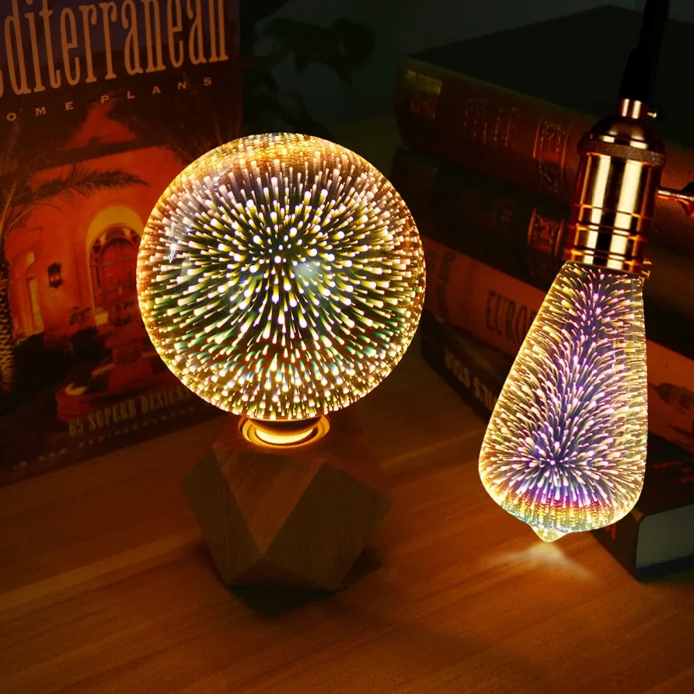 1-6Pcs Table Lamps Colorful Fire-Works Effect LED 3D Light Vintage Bulbs 3D Lamp 110V-240V Home Bar Night Light Christmas Deco