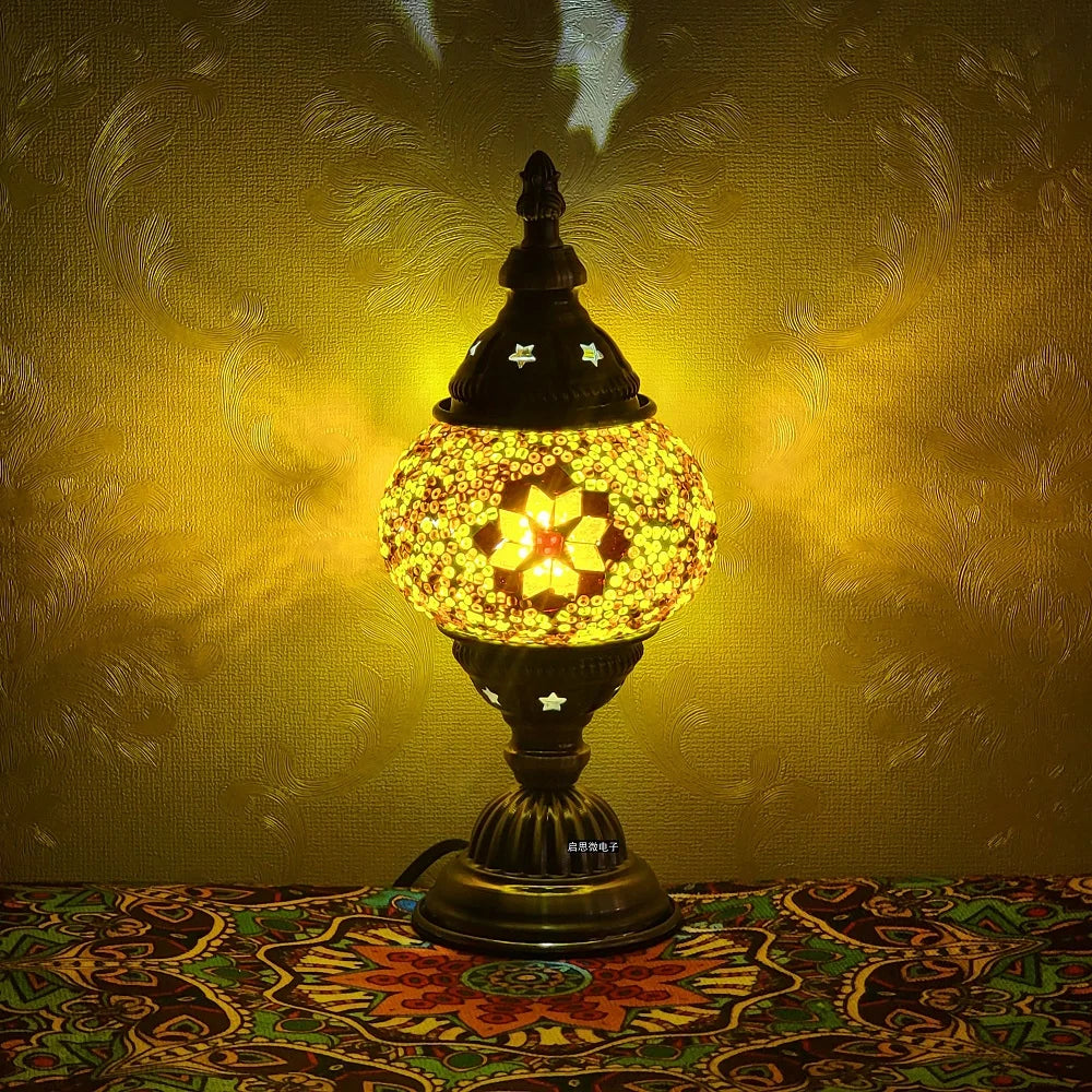Newest Turkish Mosaic Table Lamp Vintage Art Deco Handcrafted Lamparas De Mesa Ball Glass Romantic Bed Light Led Night Lampe