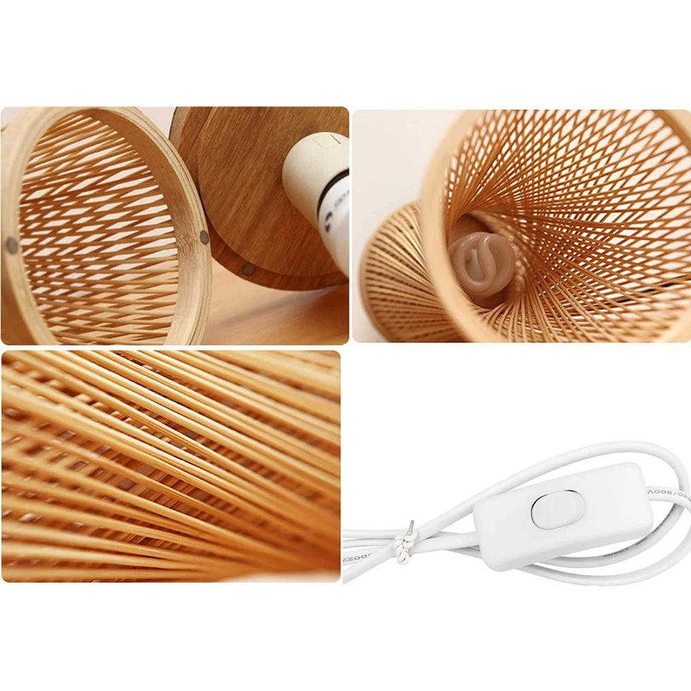Japanese Style Hand Knitted Weaving Bamboo Table Lamp Bedroom Bedside Lamp Wood Rattan Lampshade Room Home Decor Art Desk Light