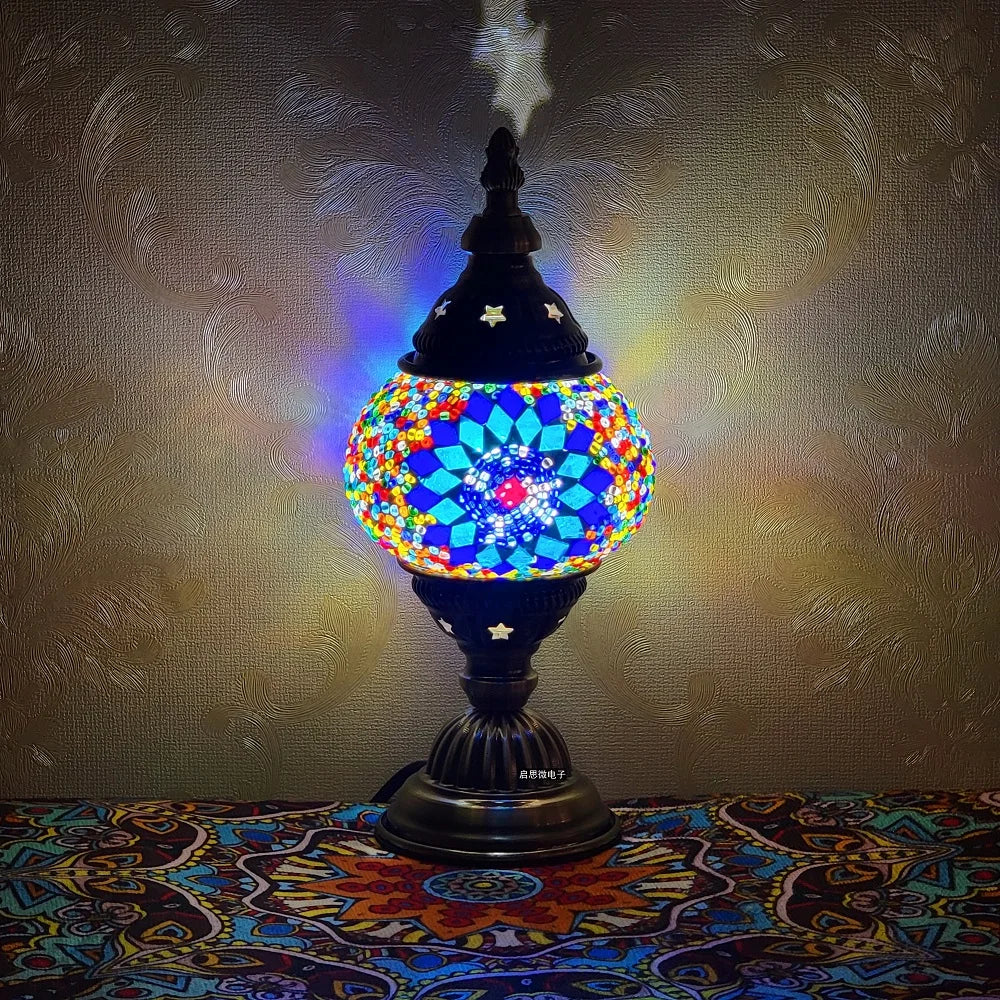 Newest Turkish Mosaic Table Lamp Vintage Art Deco Handcrafted Lamparas De Mesa Ball Glass Romantic Bed Light Led Night Lampe