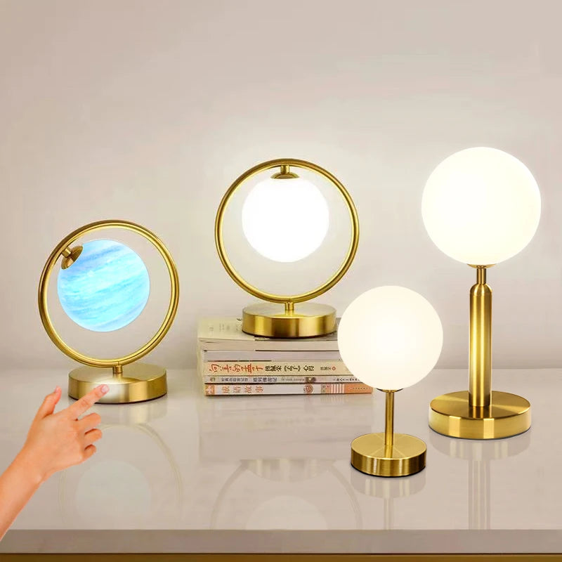 Nordic Glass Ball Desk Lamp with Touch Switch Used for Study Dressing Table Live Broadcast Lighting Bedroom Bedside Table Lamp