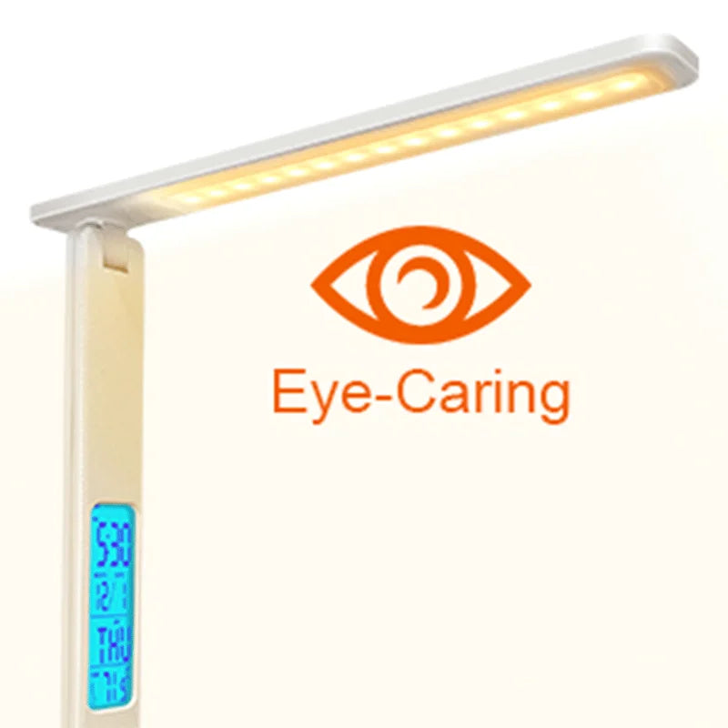 Folding Table Lamp USB Reading Touch Dimmable Eye Protection with Alarm Clock Thermometer LED Desk Lamp USB Charge Night Light