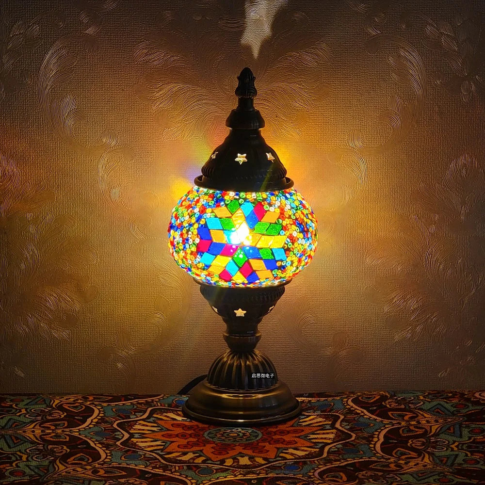 Newest Turkish Mosaic Table Lamp Vintage Art Deco Handcrafted Lamparas De Mesa Ball Glass Romantic Bed Light Led Night Lampe