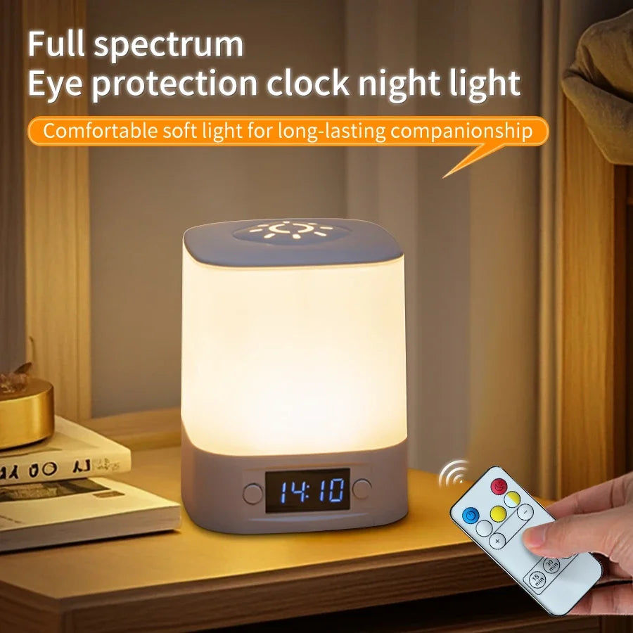LED Table Lamp with Clock Time Display Desk Book Light Remote Dimmable Reading Lamp for Bedroom Bedside Night Light Rechargeable