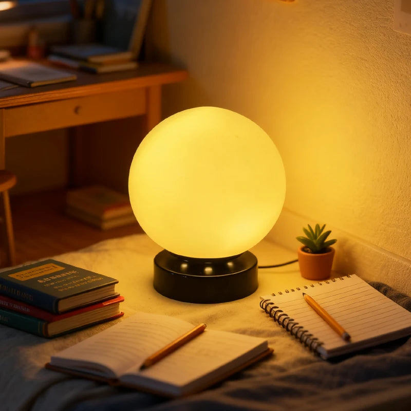 Glass Globe Table Lamp Modern Minimalist Dimmable Rechargeable Ambient Light for Living Room Study Bedroom Bedside Bar