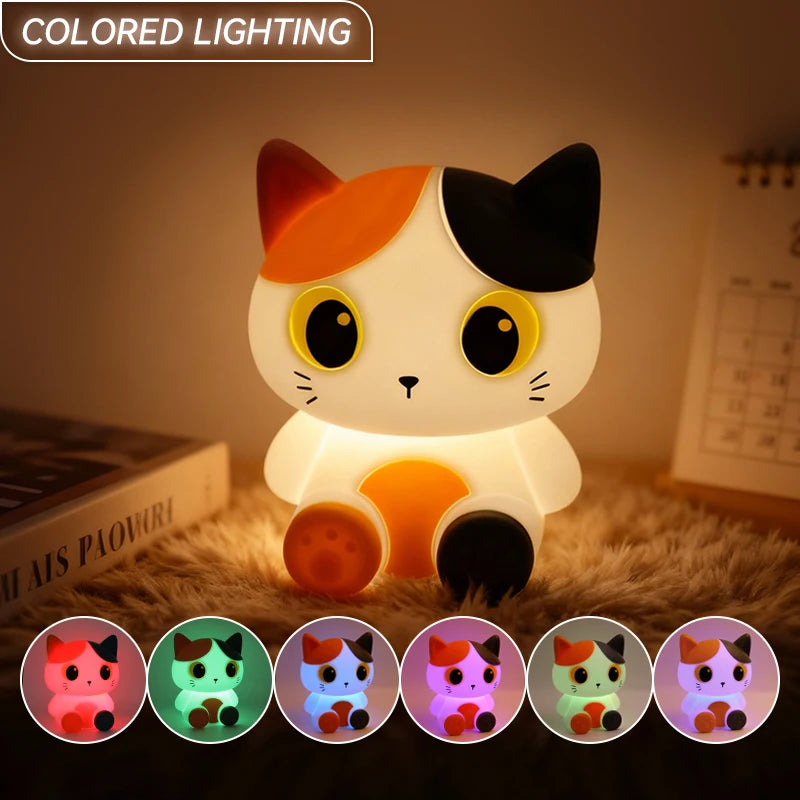 Tricolor Cat Night Light,Chargeable Bedside Lamp,Touch-Control Dimming,Timer Function,Ideal for Home Decor, Perfect Gift Choice