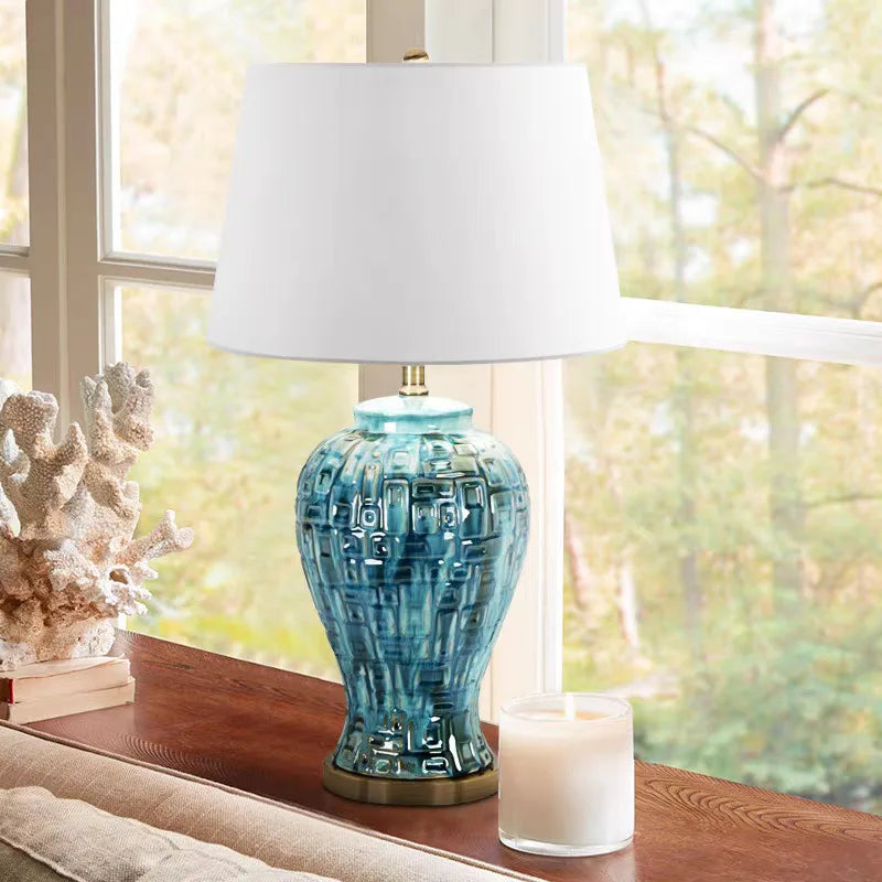 American Ceramic Table Lamps Blue Kiln Changing Color Desk Light for Living Room Bedroom Bedside Lamp Home Decoration Ornaments