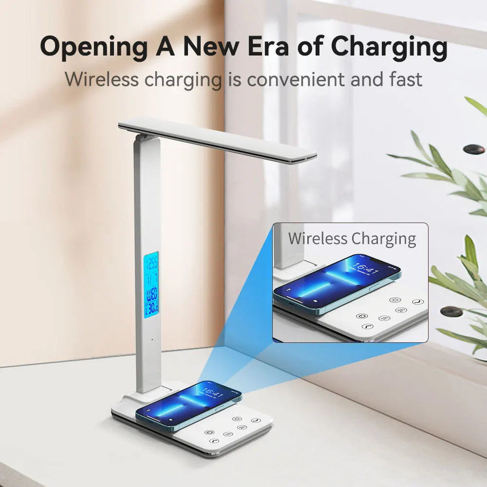 Folding Table Lamp USB Reading Touch Dimmable Eye Protection with Alarm Clock Thermometer LED Desk Lamp USB Charge Night Light
