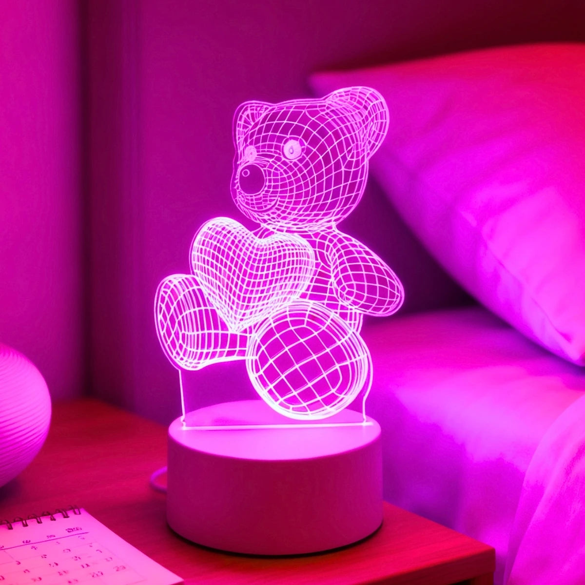 Pink Light Heart Hugging Bear 3D Stereoscopic Night Light Bedroom Room Romantic Decoration Atmosphere Gift Light