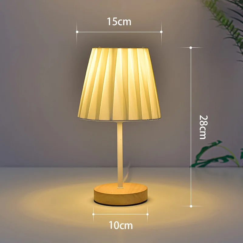 Solid Wood Fabric Usb Small Desk Lamp Bedroom Bedside Lamp Study Dormitory Led Night Light Creative Atmosphere Light Decoration