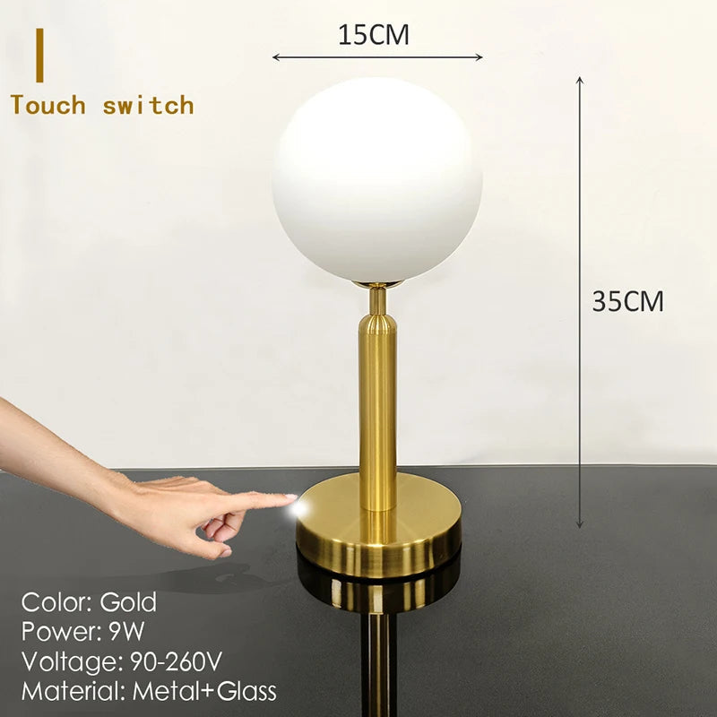Nordic Glass Ball Desk Lamp with Touch Switch Used for Study Dressing Table Live Broadcast Lighting Bedroom Bedside Table Lamp