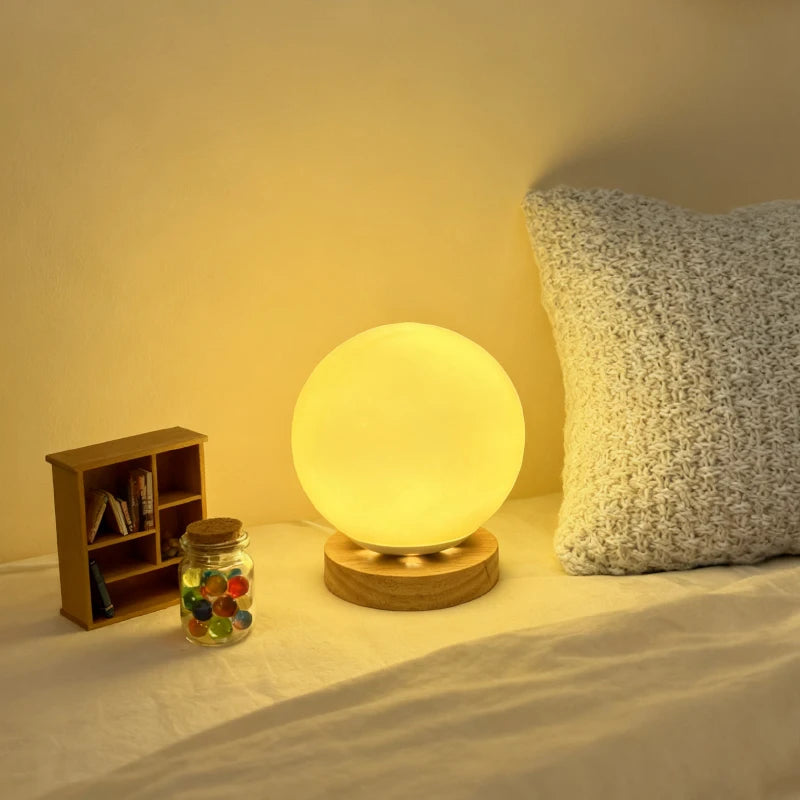 Glass Globe Table Lamp Modern Minimalist Dimmable Rechargeable Ambient Light for Living Room Study Bedroom Bedside Bar