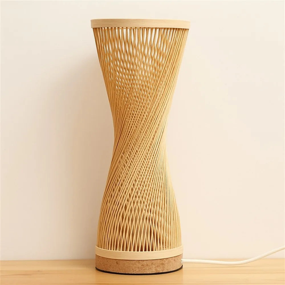 Japanese Style Hand Knitted Weaving Bamboo Table Lamp Bedroom Bedside Lamp Wood Rattan Lampshade Room Home Decor Art Desk Light