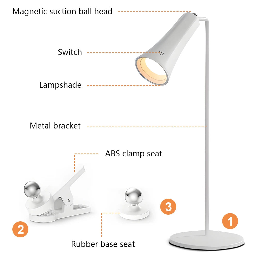 Table Study Lamp Touch 360° Magnetic Rotation Infinite Dimming Night Light Wall Lamp Flashlight Reading Light Bedroom Bedside