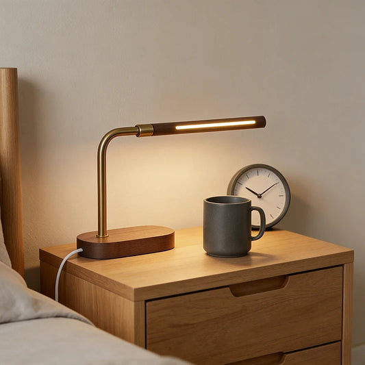 Wooden COB Desk Lamp USB Powered Table Lamp with 30° Adjustable Angle Night Light Minimalist Bedside Lamp for Bedroom Home