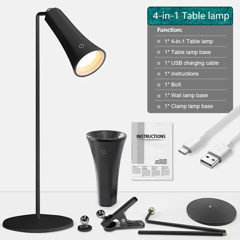 Table Study Lamp Touch 360° Magnetic Rotation Infinite Dimming Night Light Wall Lamp Flashlight Reading Light Bedroom Bedside