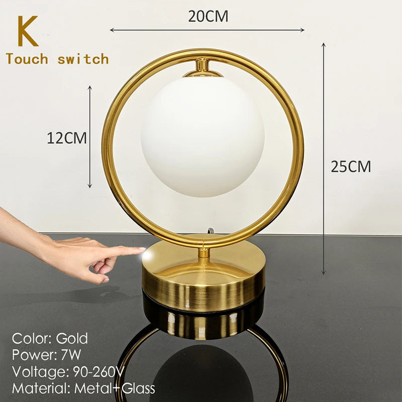 Nordic Glass Ball Desk Lamp with Touch Switch Used for Study Dressing Table Live Broadcast Lighting Bedroom Bedside Table Lamp