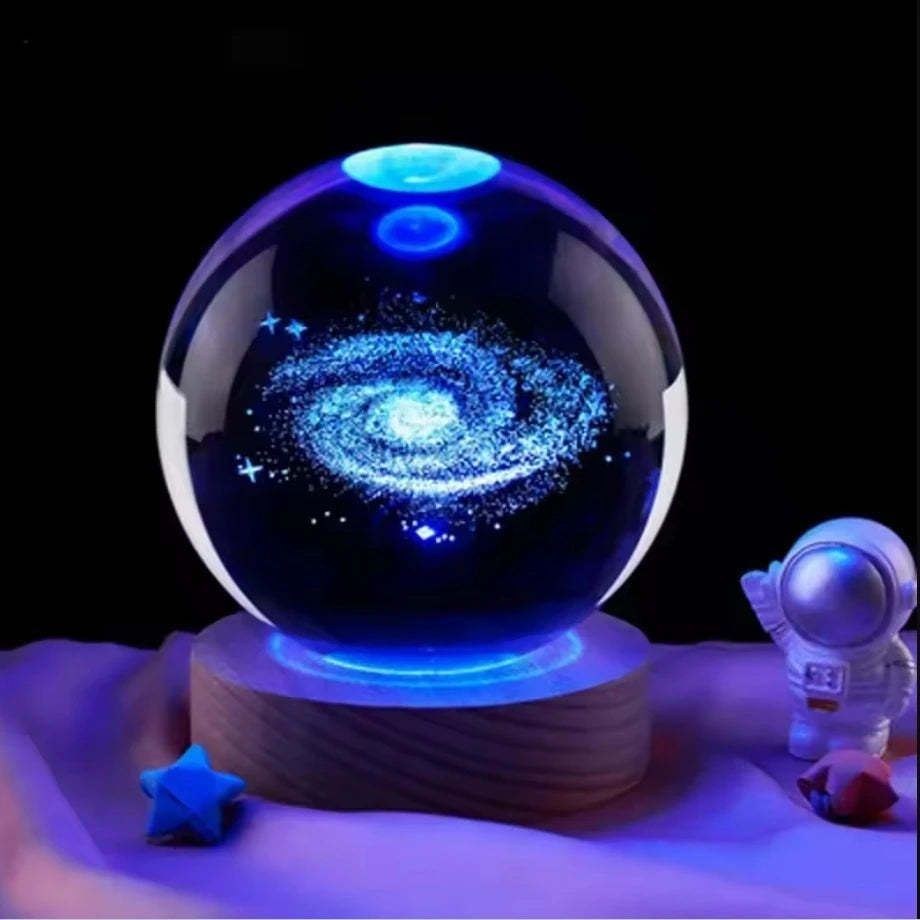 3D Crystal Lights Lamp Glowing Planetary Galaxy Night Light Crystal Ball Night Lights Bedside Light Home Decor Christmas Gift