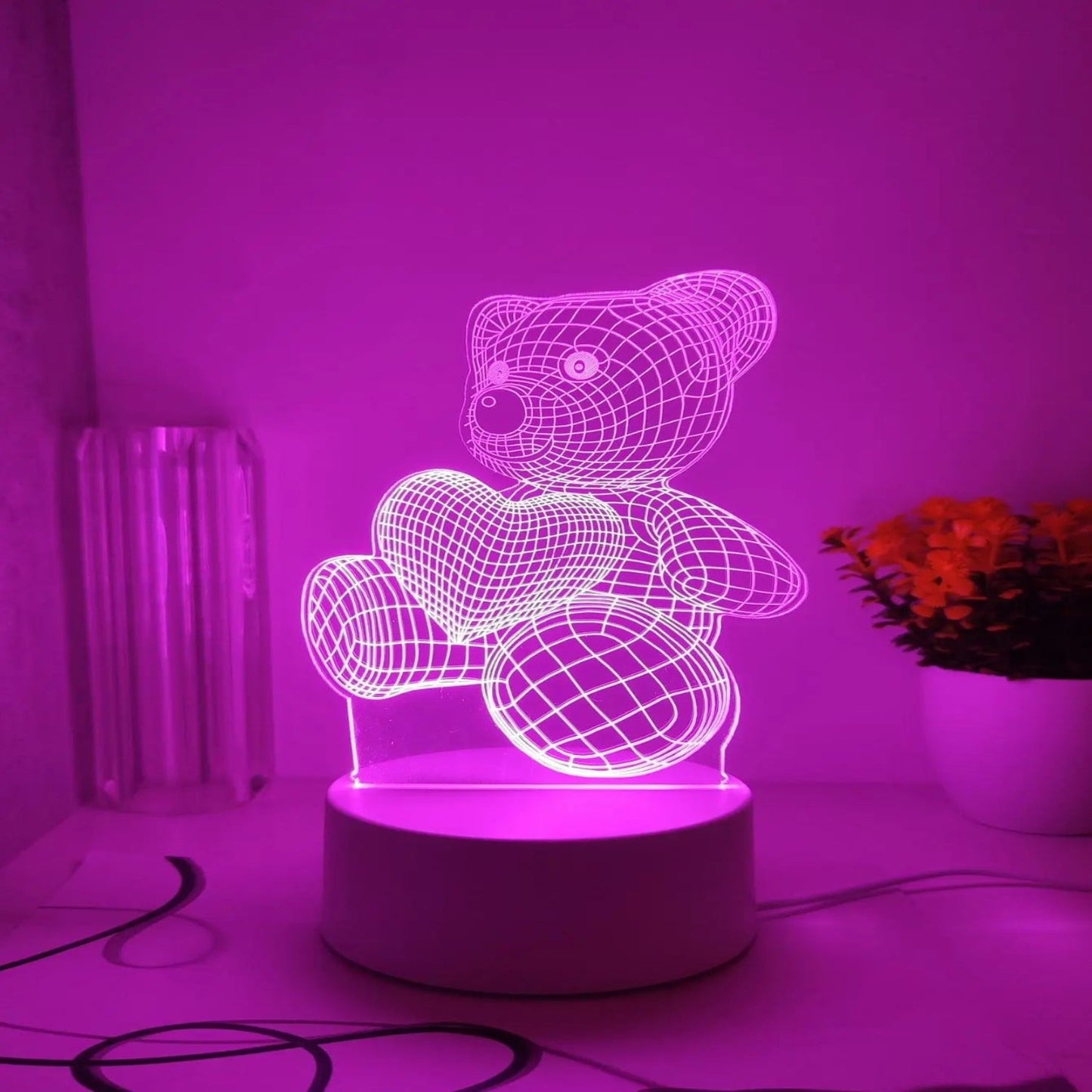 Pink Light Heart Hugging Bear 3D Stereoscopic Night Light Bedroom Room Romantic Decoration Atmosphere Gift Light