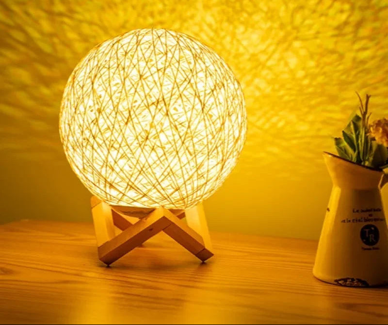 LED Table Lamps Bedroom Study Bedside Solid Wood Desk Lamp Living Room Decoration Ball Floor Lampsmodern Minimalism Rattan Ball