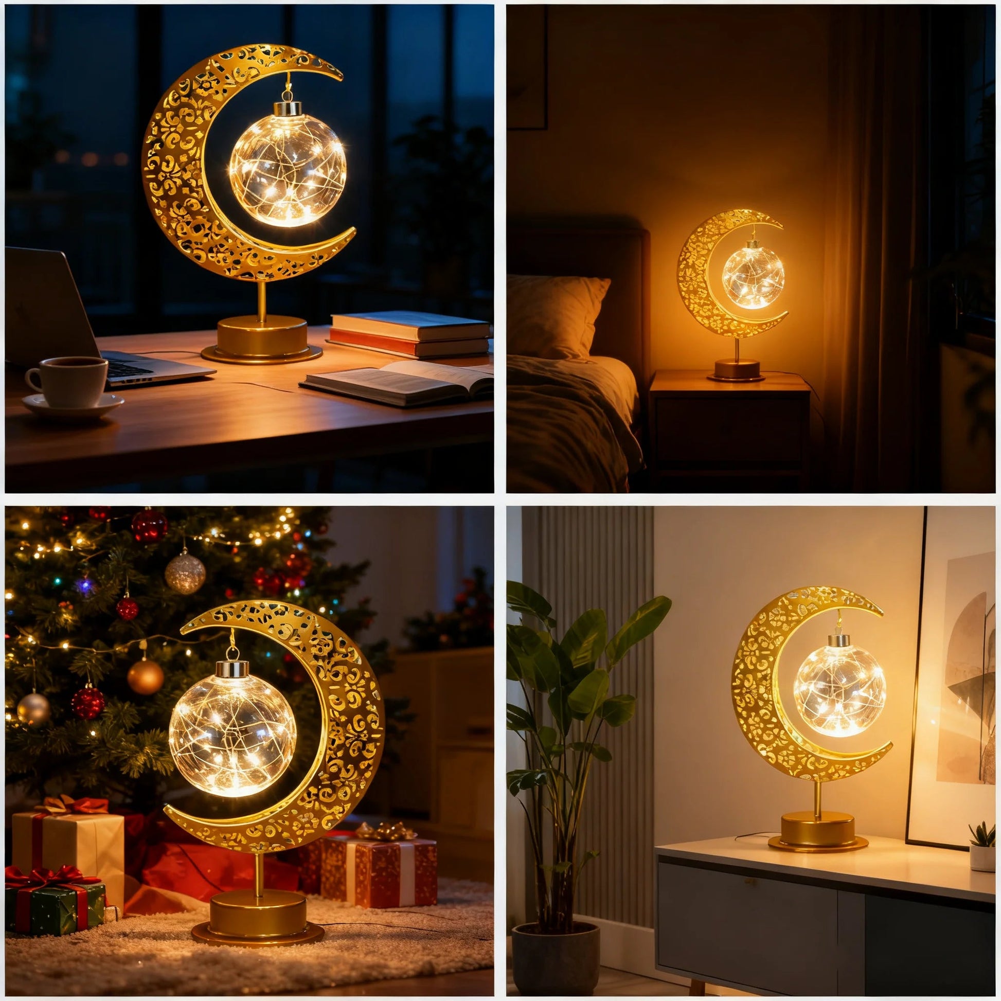 Portable Christmas LED Desk Lamp Vintage Night Light Star Moon Decor Table Lamp Eye Caring Warm Glow Wireless Holiday Decor Gift