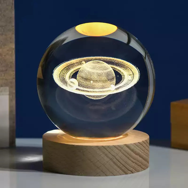 3D Crystal Lights Lamp Glowing Planetary Galaxy Night Light Crystal Ball Night Lights Bedside Light Home Decor Christmas Gift