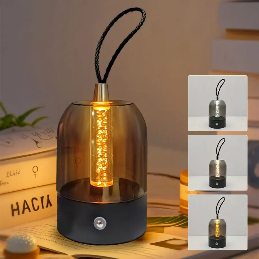 LED Touch Table Lamp Rechargeable Night Light 3 Color Dimmable Bedside Ambient Lights for Bedroom Bar Outdoor Camping Lanterns