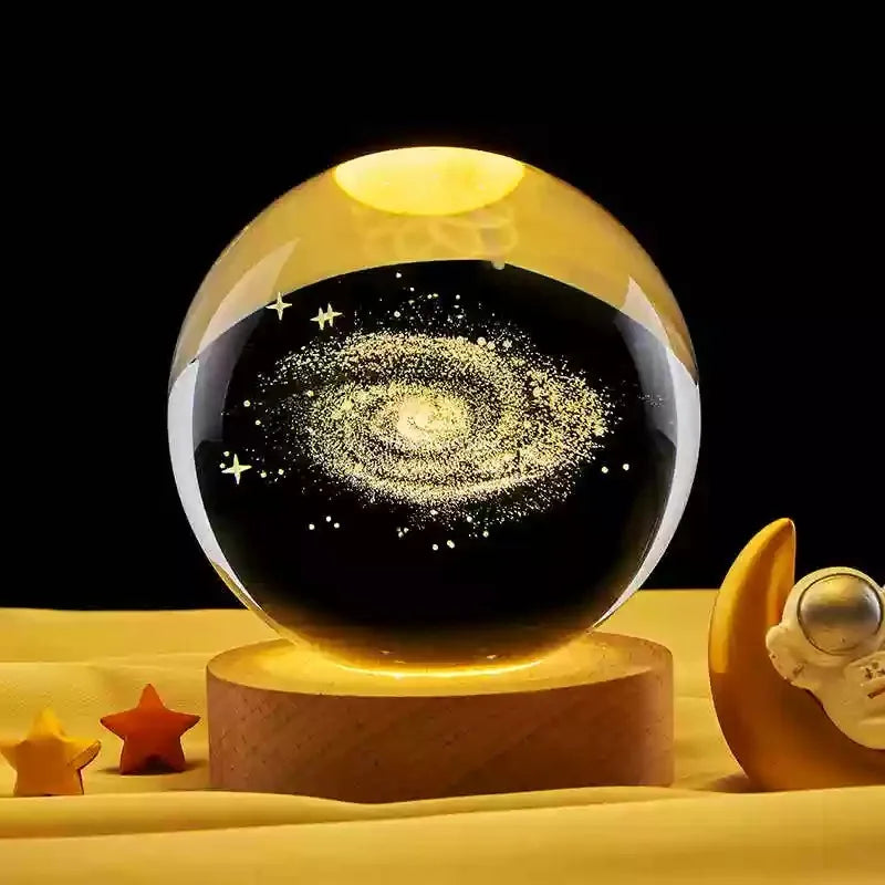 3D Crystal Lights Lamp Glowing Planetary Galaxy Night Light Crystal Ball Night Lights Bedside Light Home Decor Christmas Gift