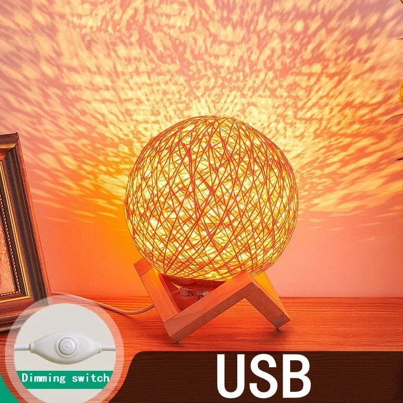 LED Table Lamps Bedroom Study Bedside Solid Wood Desk Lamp Living Room Decoration Ball Floor Lampsmodern Minimalism Rattan Ball
