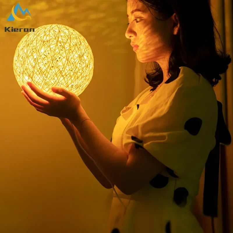 LED Table Lamps Bedroom Study Bedside Solid Wood Desk Lamp Living Room Decoration Ball Floor Lampsmodern Minimalism Rattan Ball