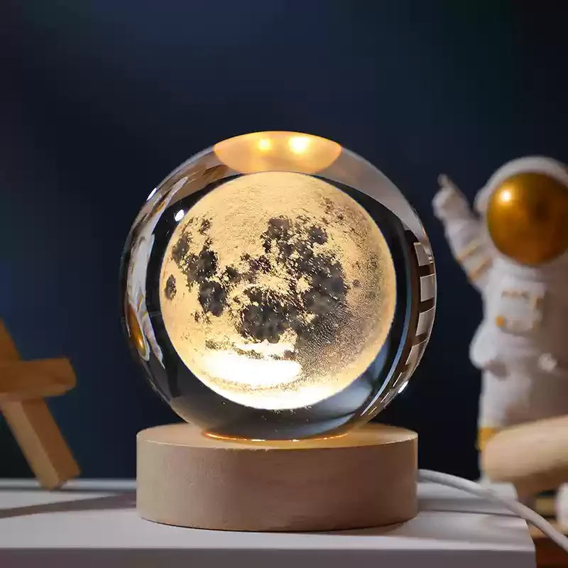 3D Crystal Lights Lamp Glowing Planetary Galaxy Night Light Crystal Ball Night Lights Bedside Light Home Decor Christmas Gift