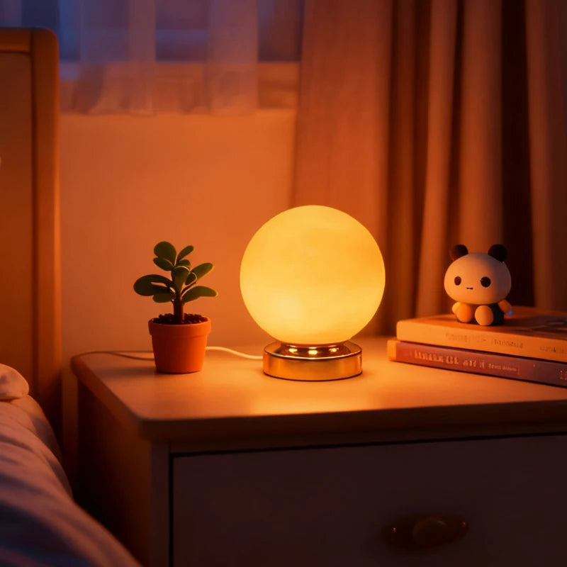 Glass Globe Table Lamp Modern Minimalist Dimmable Rechargeable Ambient Light for Living Room Study Bedroom Bedside Bar