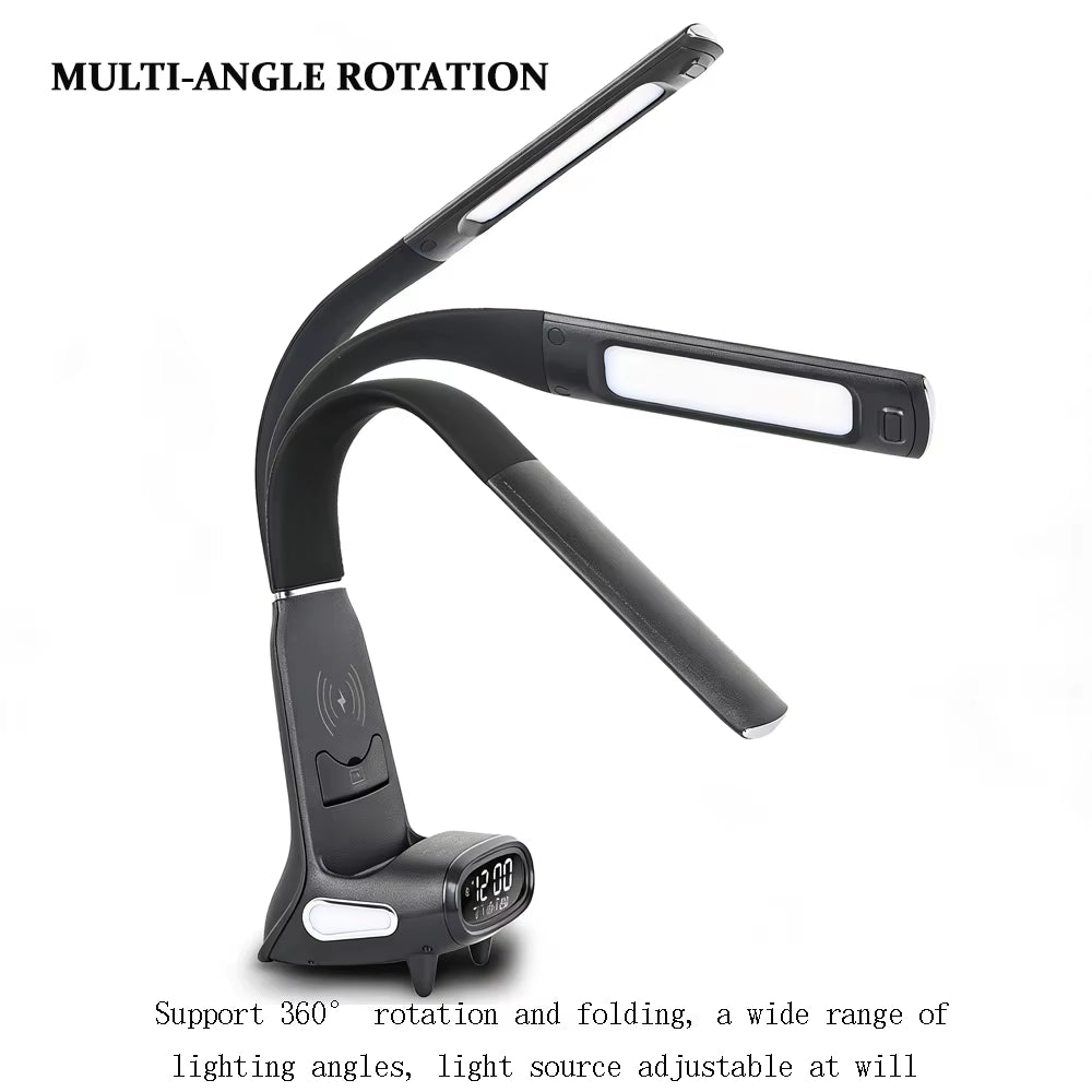 New Eye-Care Reading Desk Lamp with Soft Night Light 15W Wireless Fast Charging 5-Colour Temperature Inductive Dimming Desk Lamp