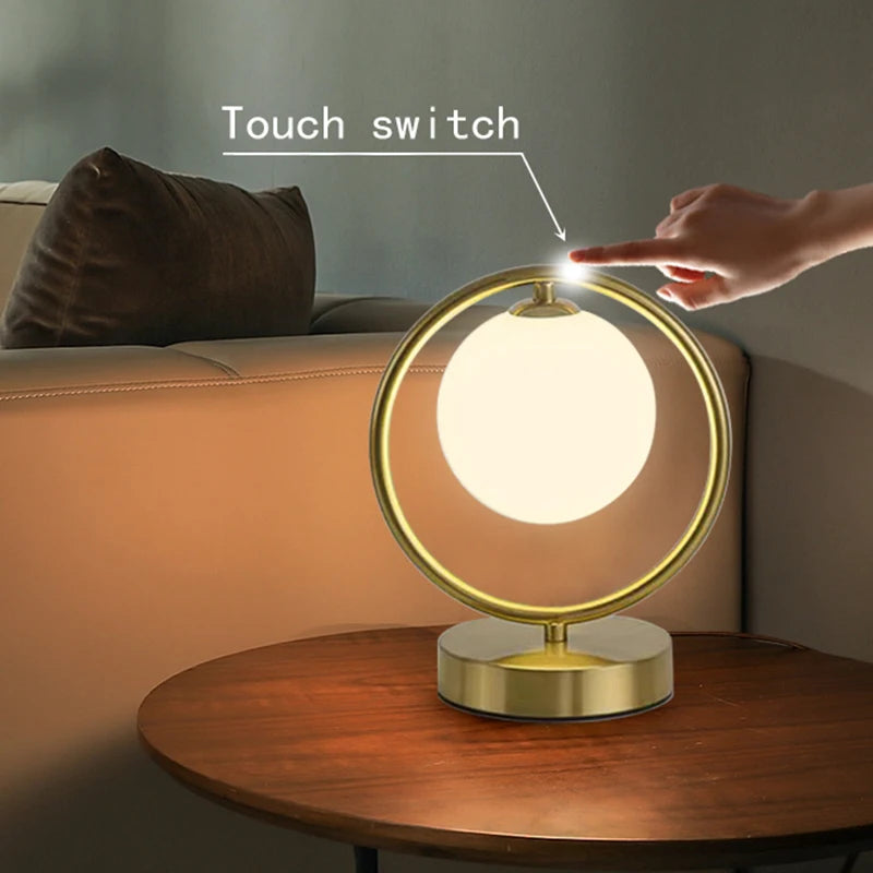 Nordic Glass Ball Desk Lamp with Touch Switch Used for Study Dressing Table Live Broadcast Lighting Bedroom Bedside Table Lamp