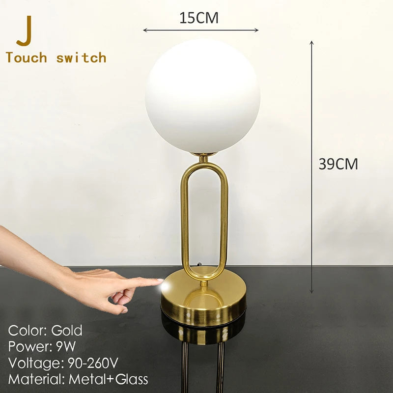 Nordic Glass Ball Desk Lamp with Touch Switch Used for Study Dressing Table Live Broadcast Lighting Bedroom Bedside Table Lamp