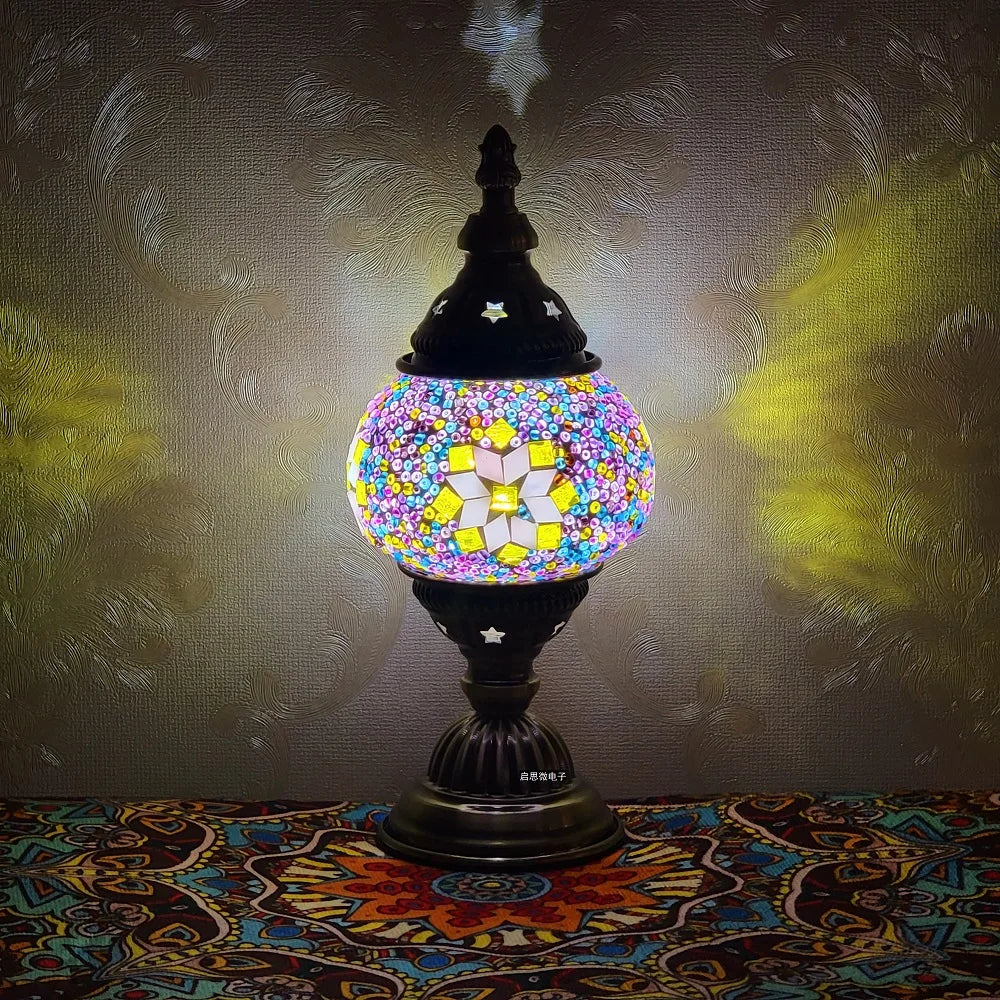 Newest Turkish Mosaic Table Lamp Vintage Art Deco Handcrafted Lamparas De Mesa Ball Glass Romantic Bed Light Led Night Lampe