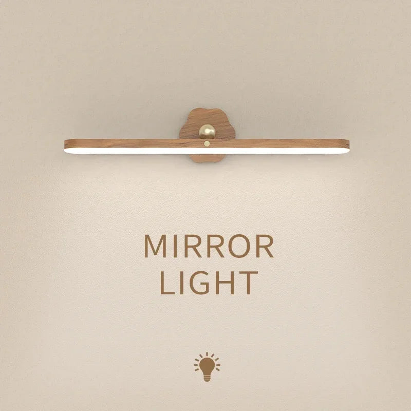 Wooden LED Night Light Mirror Front Fill Light Portable Rechargeable Magnetic Wall Lamp for Bedroom Bedside Lamp Touch Switch