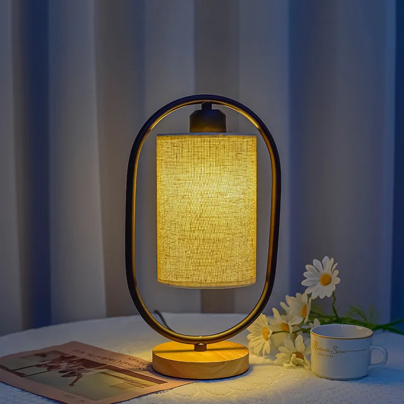Nordic Desk Lamp Bedroom Simple Personality Creative New Chinese Fabric Bedside Lamp Retro Night Lamp Solid Wood Atmosphere Lamp