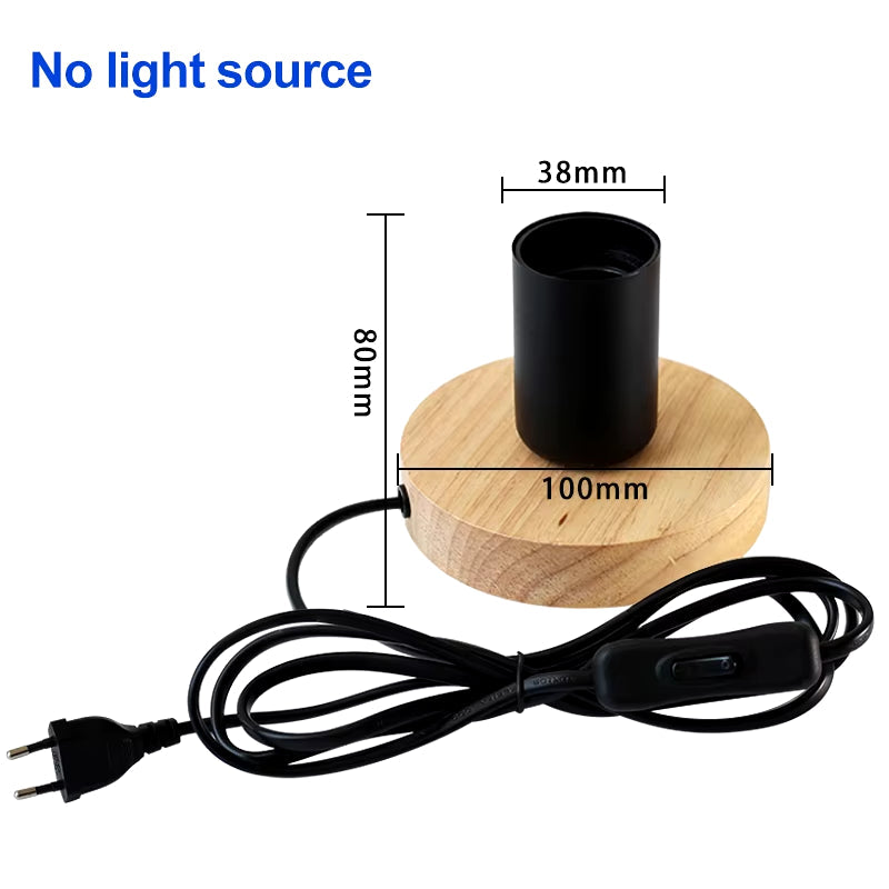 Modern Retro Wood Table Lamp Polyhedron E27 Desk Lamp EU Plug Living Room Bedroom Bedside Lamp Decor Wooden Base Table Light