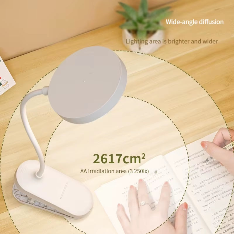 USB Rechargeable Clip on Desk Lamp, 3 Color Temperatures & Dimmable, LED Reading Light for Study Office Bedroom