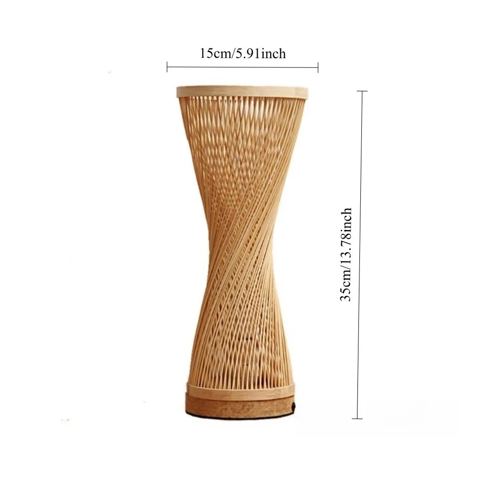 Japanese Style Hand Knitted Weaving Bamboo Table Lamp Bedroom Bedside Lamp Wood Rattan Lampshade Room Home Decor Art Desk Light