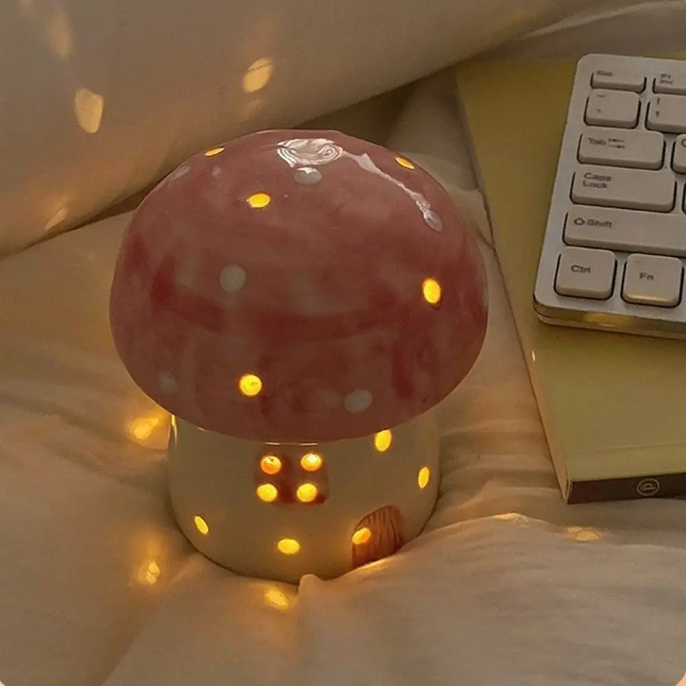 Table Decor Lamp Mushroom Night Light Eye Protection Sleeping Bedside Night Light Nordic LED Ceramic Night Light Birthday Gift
