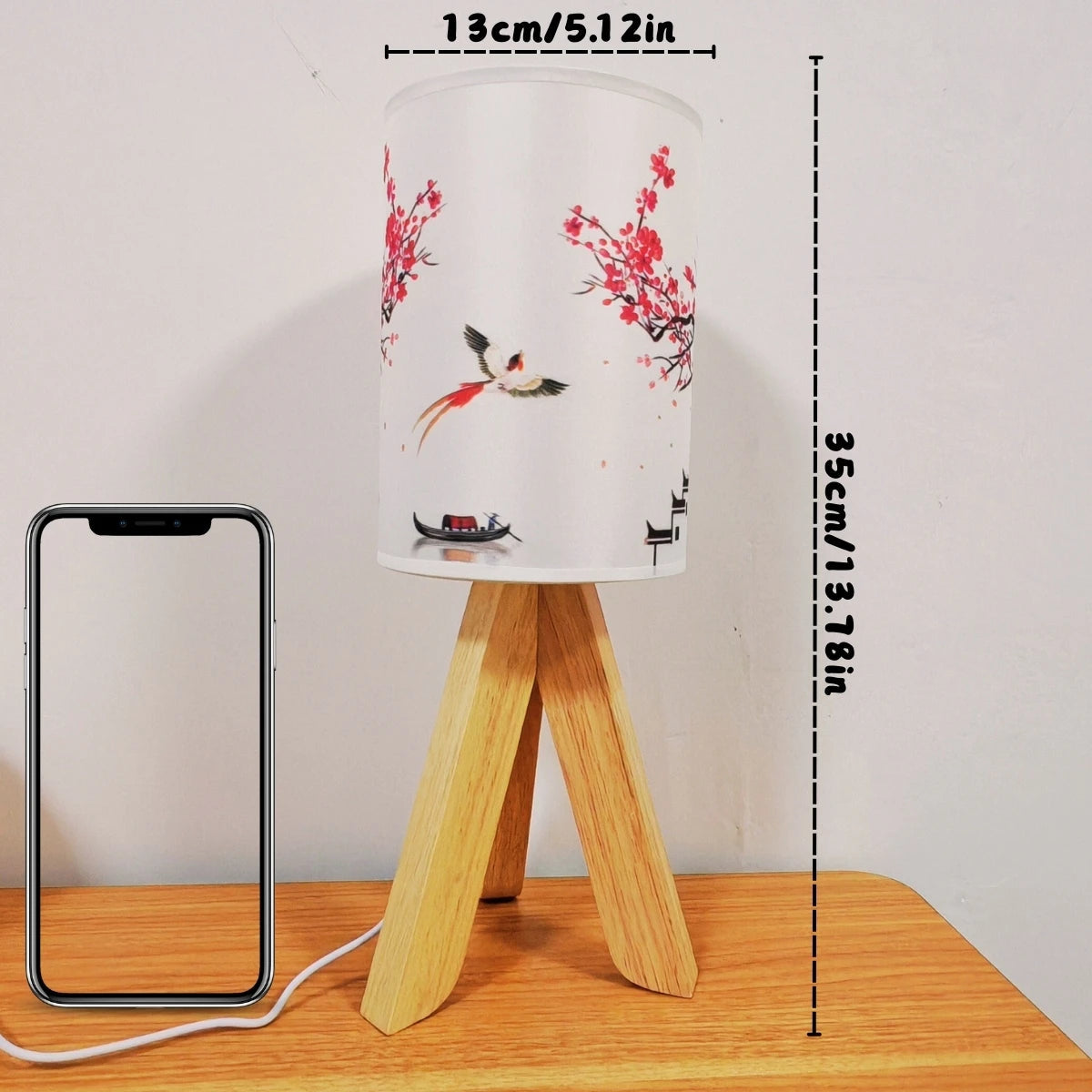 Nordic USB Desk Lamp, Solid Wood Fabric Decoration, LED Night Light for Home Bedroom Bedside Study Accommodation