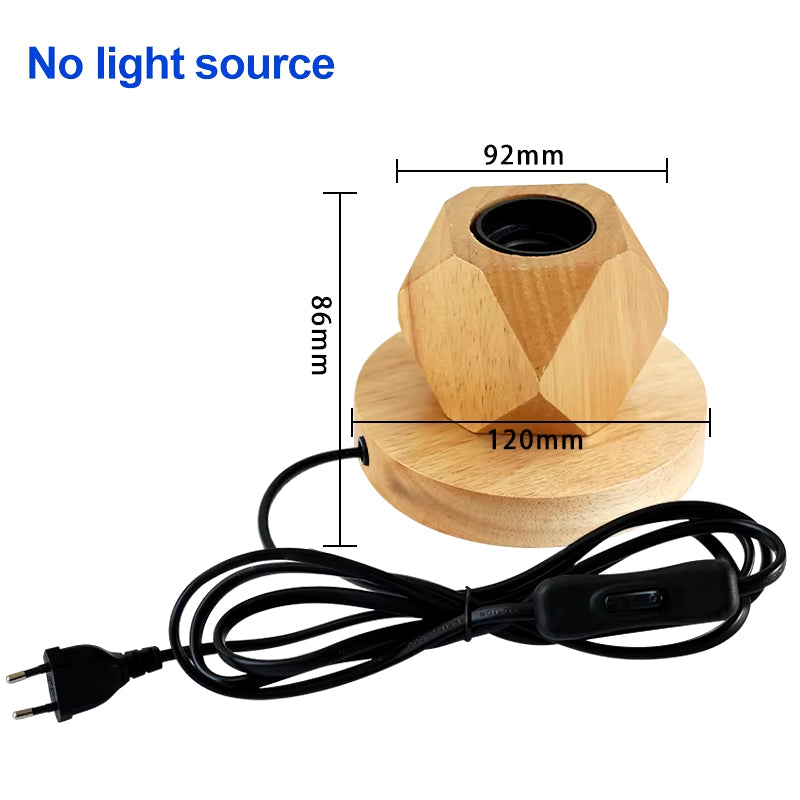 Modern Retro Wood Table Lamp Polyhedron E27 Desk Lamp EU Plug Living Room Bedroom Bedside Lamp Decor Wooden Base Table Light