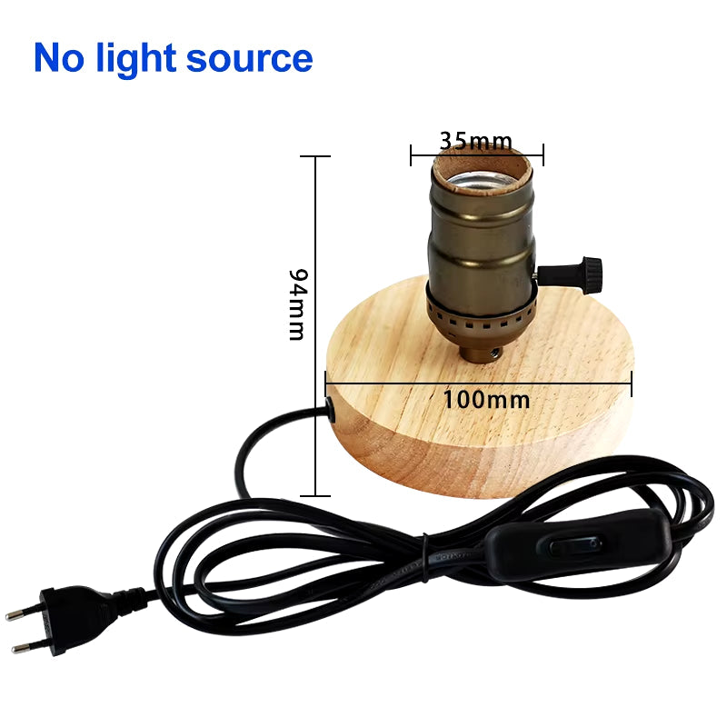 Modern Retro Wood Table Lamp Polyhedron E27 Desk Lamp EU Plug Living Room Bedroom Bedside Lamp Decor Wooden Base Table Light
