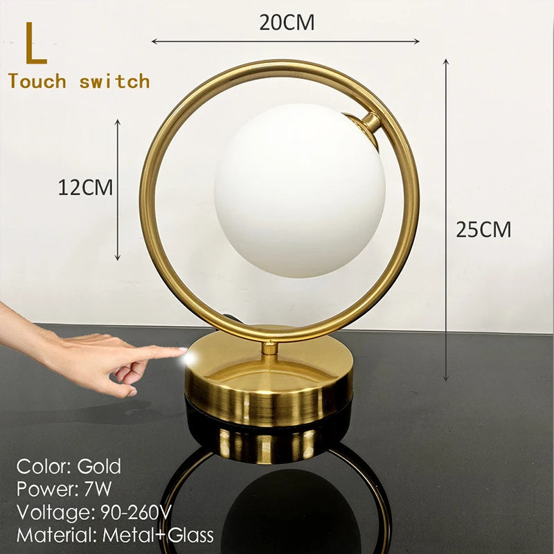 Nordic Glass Ball Desk Lamp with Touch Switch Used for Study Dressing Table Live Broadcast Lighting Bedroom Bedside Table Lamp