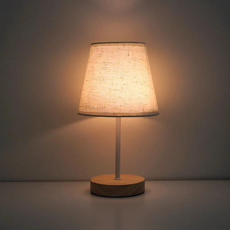 Solid Wood Fabric Usb Small Desk Lamp Bedroom Bedside Lamp Study Dormitory Led Night Light Creative Atmosphere Light Decoration